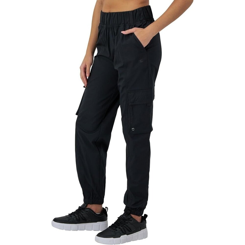 Champion Cargo Jogger Pants Women Large Black Woven Elastic Waist Utility NEW